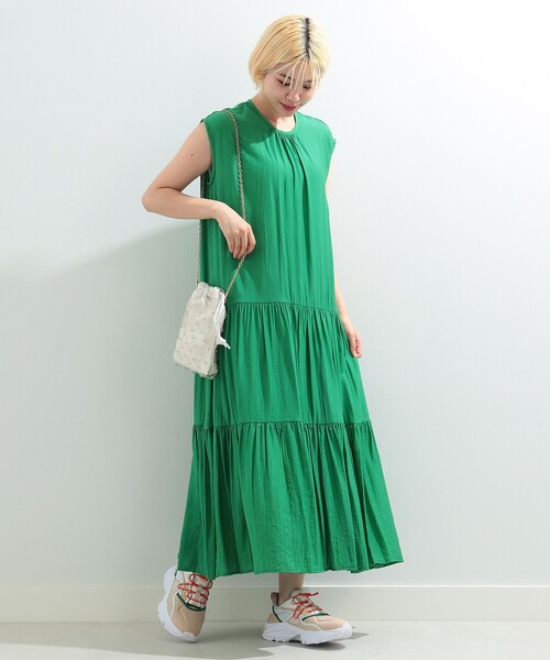 Ray BEAMS RBS レイビームス ティアード ワンピース グリーン 長袖 Ray BEAMS（レイビームス）の「RBS / ティアード ボリューム