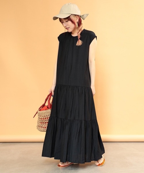 Ray BEAMS(レイビームス)の「Ray BEAMS / ティアード フレンチスリーブ ワンピース(ワンピース・レディース・ブラック/イエロー/ケリー・ONE SIZE)」の2枚目の写真