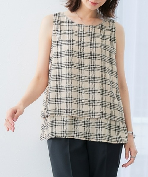 7days Life Styling（セブンデイズライフスタイリング）の「２枚重ねジョーゼット裾ティアードブラウス（シャツ/ブラウス・レディース・ネイビー/グレイッシュベージュ/オフホワイト/ブラック/ブラウン/ベージュ系その他・LL/L/M/S/3L）」の4枚目の写真