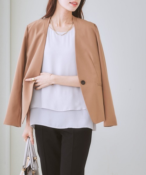 7days Life Styling（セブンデイズライフスタイリング）の「２枚重ねジョーゼット裾ティアードブラウス（シャツ/ブラウス・レディース・ネイビー/グレイッシュベージュ/オフホワイト/ブラック/ブラウン/ベージュ系その他・LL/L/M/S/3L）」の8枚目の写真