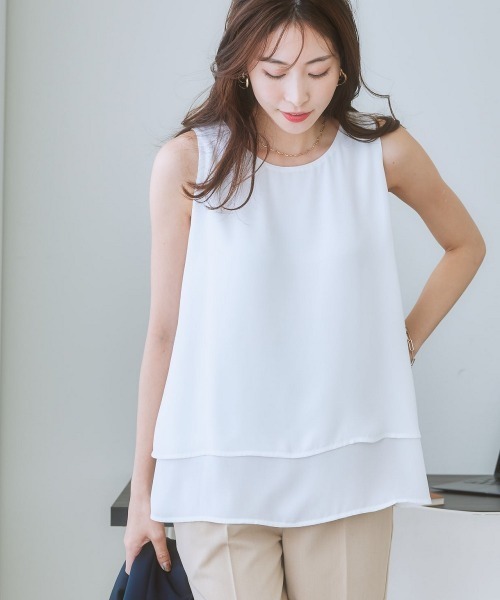 7days Life Styling（セブンデイズライフスタイリング）の「２枚重ねジョーゼット裾ティアードブラウス（シャツ/ブラウス・レディース・ネイビー/グレイッシュベージュ/オフホワイト/ブラック/ブラウン/ベージュ系その他・LL/L/M/S/3L）」の17枚目の写真