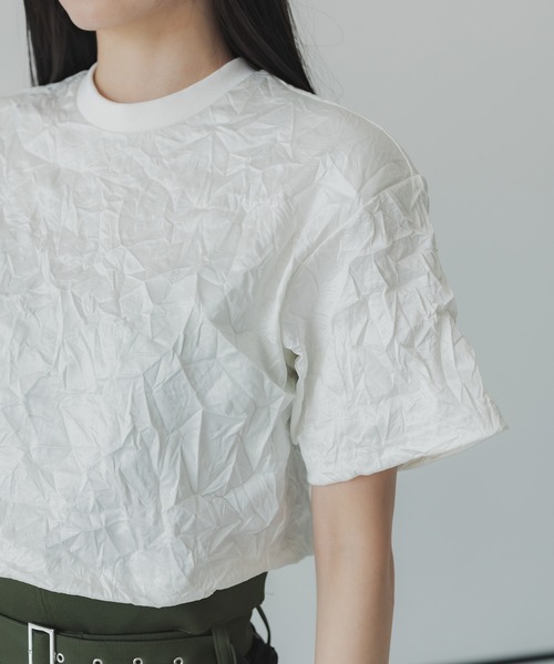 UNITED TOKYO(ユナイテッドトウキョウ)の「キャッチワッシャークロップドTシャツ-ウォッシャブル-(Tシャツ/カットソー・レディース・ブラック/オフホワイト・FREE)」の5枚目の写真
