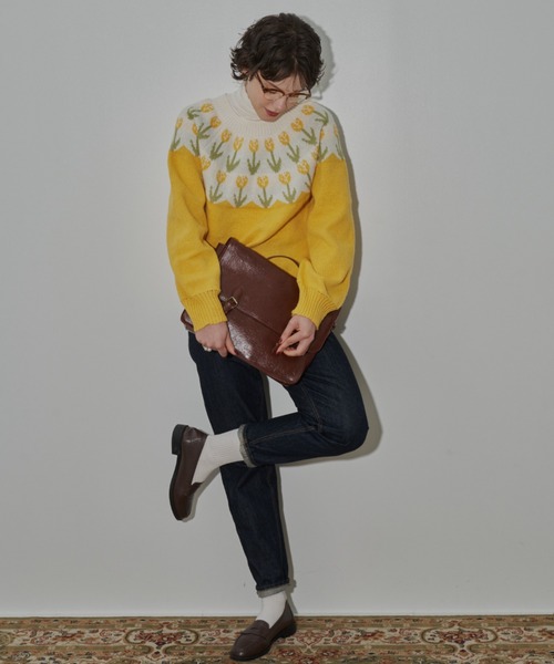 MERLOT（メルロー）の「チューリップニット（ニット/セーター・レディース・イエロー/ワイン/ネイビー・FREE）」の6枚目の写真