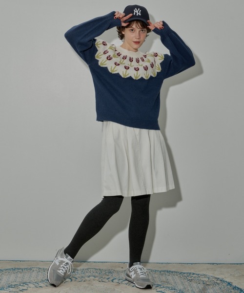 MERLOT（メルロー）の「チューリップニット（ニット/セーター・レディース・イエロー/ワイン/ネイビー・FREE）」の8枚目の写真