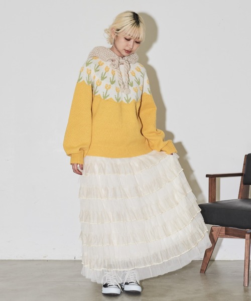 MERLOT（メルロー）の「チューリップニット（ニット/セーター・レディース・イエロー/ワイン/ネイビー・FREE）」の20枚目の写真