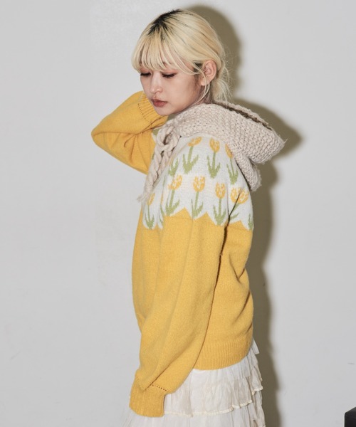 MERLOT（メルロー）の「チューリップニット（ニット/セーター・レディース・イエロー/ワイン/ネイビー・FREE）」の18枚目の写真