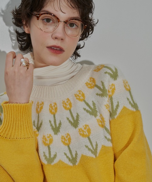 MERLOT（メルロー）の「チューリップニット（ニット/セーター・レディース・イエロー/ワイン/ネイビー・FREE）」の22枚目の写真