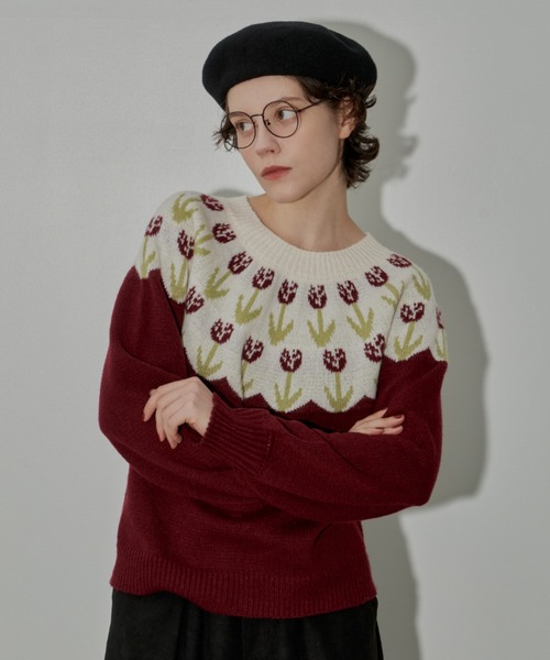 セブンテン　チューリップ　ニット MERLOT（メルロー）の「チューリップニット（ニット/セーター）」 - WEAR