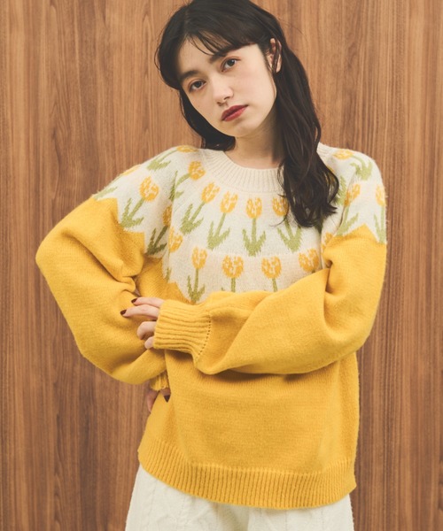MERLOT（メルロー）の「チューリップニット（ニット/セーター・レディース・イエロー/ワイン/ネイビー・FREE）」の16枚目の写真