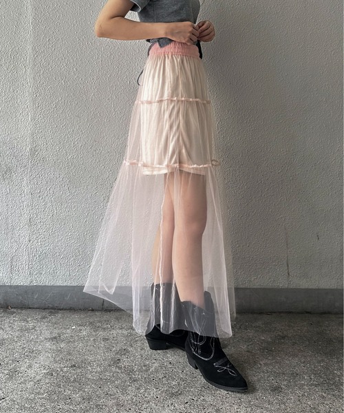 EPIMI E'PIMMY（エピミエピミー）の「ティアードチュールスカート（スカート・レディース・オフホワイト/ブラック/ピンクベージュ・MEDIUM）」の7枚目の写真