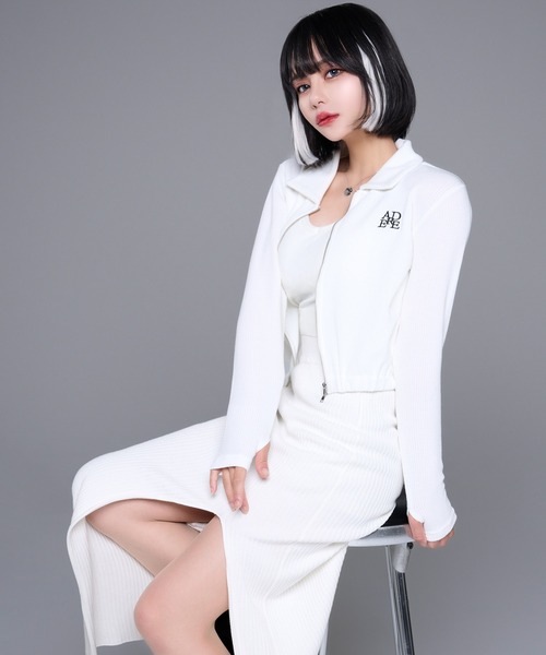 adree（アドリー）の「double zip up thumbhole knit tops / ダブルジップアップサムホールニットトップス（ニット/セーター・レディース・ブルー/グレー/ホワイト・FREE）」の7枚目の写真