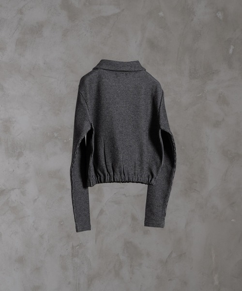 double zip up thumbhole knit tops/ダブルジップアップ