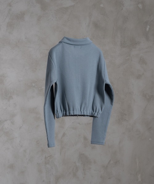 double zip up thumbhole knit tops / ダブルジップアップ