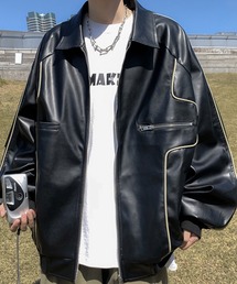 Theater code | piping design leather jacket/パイピングデザイン フェイクレザー ジャケット ブルゾン(ライダースジャケット)