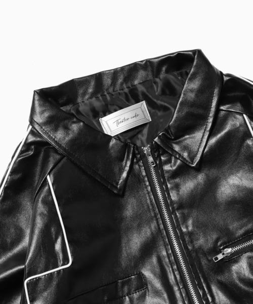 Theater code（シアターコード）の「▲piping design leather jacket/パイピングデザイン フェイクレザー ジャケット ブルゾン（ライダースジャケット・メンズ・クリーム/ブラック・XL/L）」の10枚目の写真