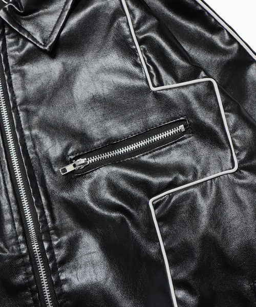 Theater code（シアターコード）の「▲piping design leather jacket/パイピングデザイン フェイクレザー ジャケット ブルゾン（ライダースジャケット・メンズ・クリーム/ブラック・XL/L）」の11枚目の写真