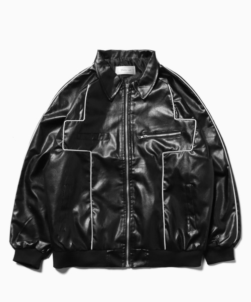 Theater code（シアターコード）の「▲piping design leather jacket/パイピングデザイン フェイクレザー ジャケット ブルゾン（ライダースジャケット・メンズ・クリーム/ブラック・XL/L）」の15枚目の写真