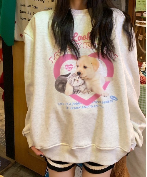 almo(アルモ)の「【LAMPOON】DOG&CATスエット(スウェット・レディース・アイボリー・FREE)」の3枚目の写真