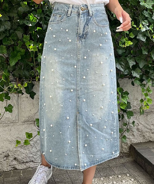 GLAMOROUS JANE（グラマラスジェーン）の「パールビジュー付きデニムスカート（デニムスカート・レディース・ブルー・L/M/S）」の12枚目の写真