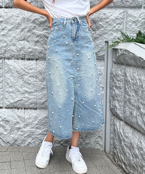 GLAMOROUS JANE（グラマラスジェーン）の「パールビジュー付きデニムスカート（デニムスカート・レディース・ブルー・L/M/S）」の14枚目の写真