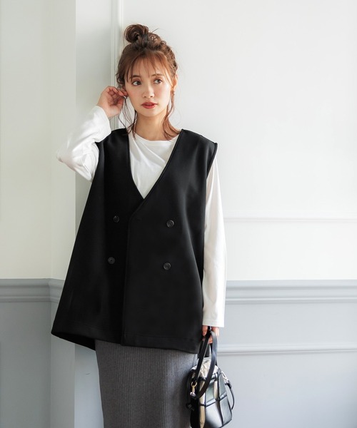 coca（coca）（コカ）の「ダンボールベスト（ベスト・レディース・ベージュ/ブラック・L/M）」の8枚目の写真