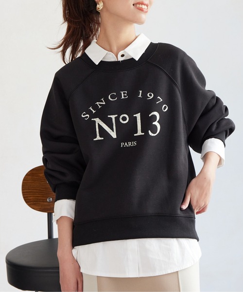 Chez toi（シェトワ）の「軽量ボンディンググリッターロゴプルオーバー（Tシャツ/カットソー・レディース・アイボリー/グレイッシュベージュ/ブラック・FREE）」の2枚目の写真