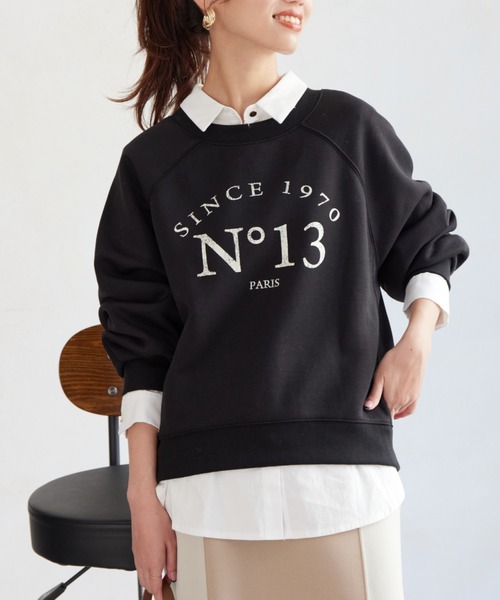 Chez toi（シェトワ）の「軽量ボンディンググリッターロゴプルオーバー（Tシャツ/カットソー・レディース・アイボリー/グレイッシュベージュ/ブラック・FREE）」の4枚目の写真