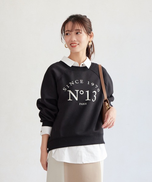 Chez toi（シェトワ）の「軽量ボンディンググリッターロゴプルオーバー（Tシャツ/カットソー・レディース・アイボリー/グレイッシュベージュ/ブラック・FREE）」の8枚目の写真