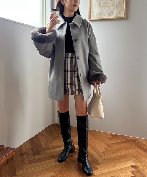 one after another NICE CLAUP（ワンアフターアナザーナイスクラップ）の「バックリボンオリジナルチェックミニスカート（スカート・レディース・アイボリー/ブラック/ベージュ・FREE）」の8枚目の写真