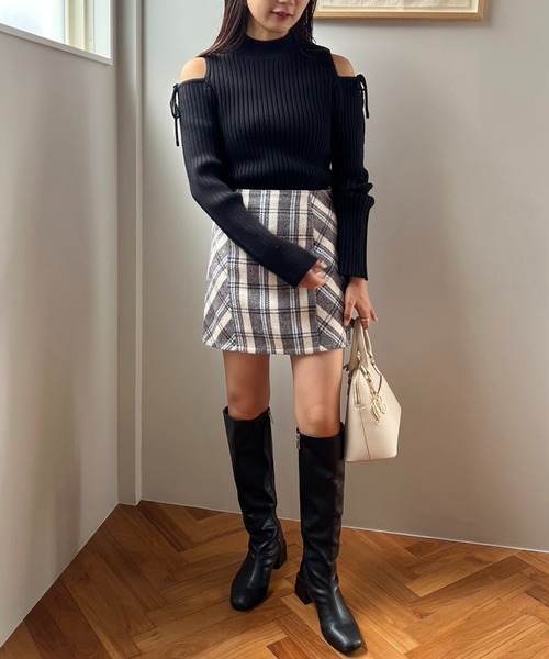 one after another NICE CLAUP（ワンアフターアナザーナイスクラップ）の「バックリボンオリジナルチェックミニスカート（スカート・レディース・アイボリー/ブラック/ベージュ・FREE）」の5枚目の写真