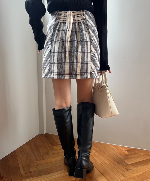 【新品】akiki.チェック柄リボンミニスカート 新品】akiki.チェック柄リボンミニスカート 新品】akiki.チェック柄