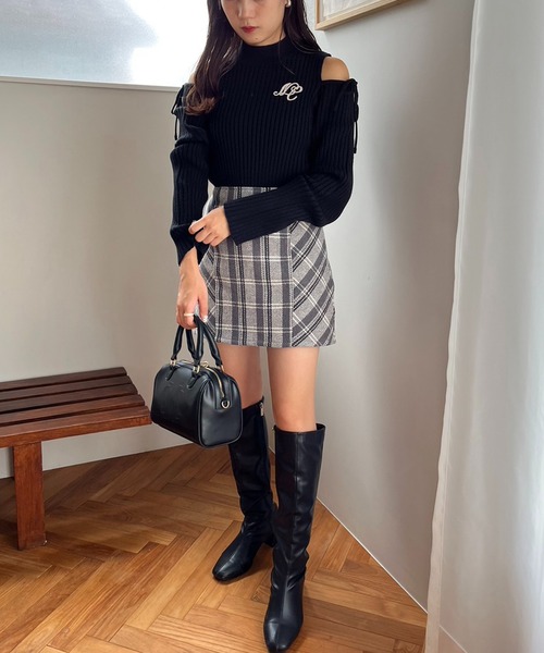 one after another NICE CLAUP（ワンアフターアナザーナイスクラップ）の「バックリボンオリジナルチェックミニスカート（スカート・レディース・アイボリー/ブラック/ベージュ・FREE）」の17枚目の写真