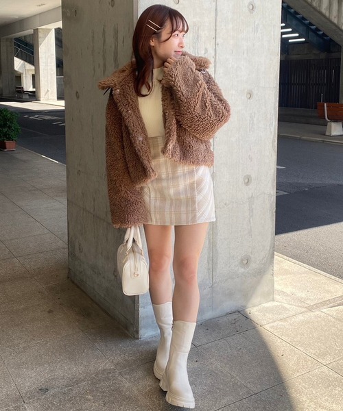 one after another NICE CLAUP（ワンアフターアナザーナイスクラップ）の「バックリボンオリジナルチェックミニスカート（スカート・レディース・アイボリー/ブラック/ベージュ・FREE）」の16枚目の写真