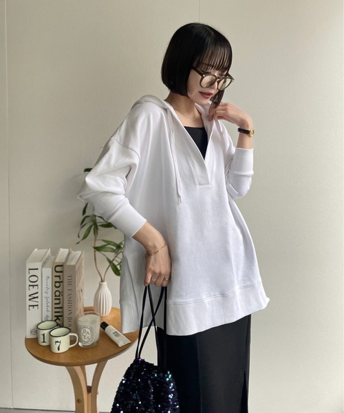 ap retro（アプレトロ）の「【USAコットン】スキッパープルオーバー/パーカー（パーカー・レディース・ベージュ/チャコールグレー/ホワイト/ブラック・FREE）」の2枚目の写真