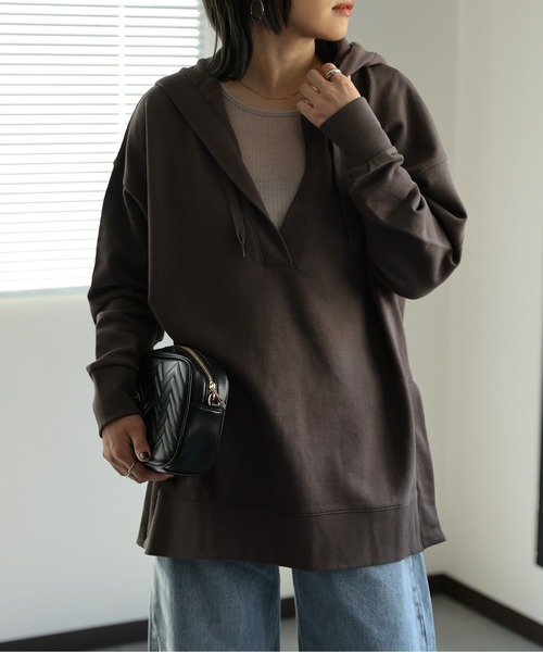 ap retro（アプレトロ）の「【USAコットン】スキッパープルオーバー/パーカー（パーカー・レディース・ベージュ/チャコールグレー/ホワイト/ブラック・FREE）」の5枚目の写真