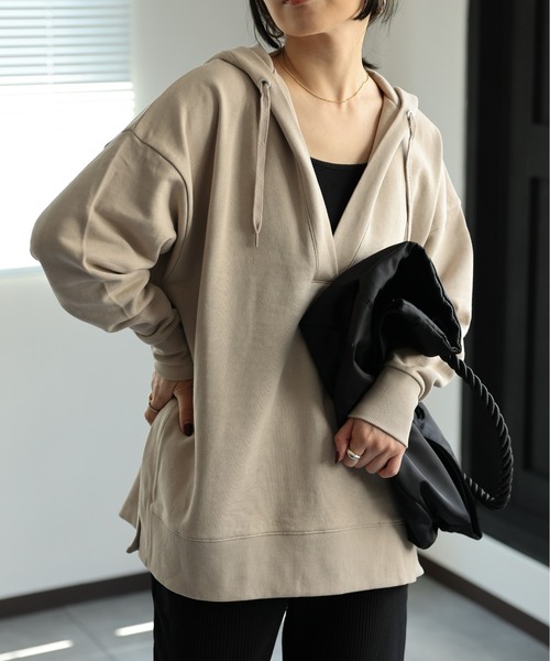 ap retro（アプレトロ）の「【USAコットン】スキッパープルオーバー/パーカー（パーカー・レディース・ベージュ/チャコールグレー/ホワイト/ブラック・FREE）」の18枚目の写真