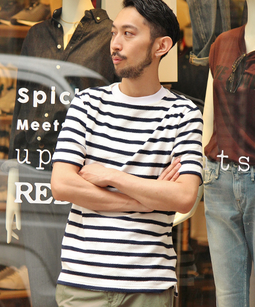 EDIFICE（エディフィス）の「◇ナシジボーダーB/N S/S（Tシャツ/カットソー・メンズ・チャコールグレー/ブラック/カーキ/サックスブルー/ブルー系その他/ネイビー・48/44/46）」の6枚目の写真