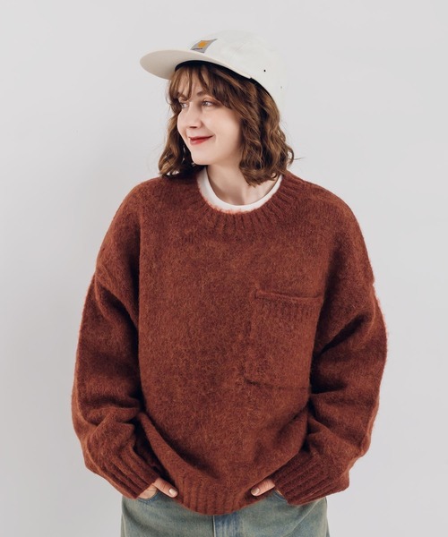 MUHET（ミュエータ）の「ポケット付き起毛ニット（ニット/セーター・レディース・オレンジ/チャコールグレー/カーキ・X-LARGE/MEDIUM）」の2枚目の写真