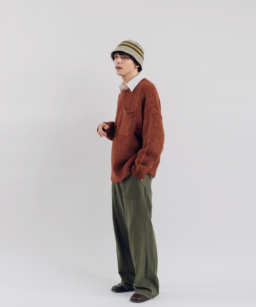 MUHET（ミュエータ）の「ポケット付き起毛ニット（ニット/セーター・レディース・オレンジ/チャコールグレー/カーキ・X-LARGE/MEDIUM）」の8枚目の写真