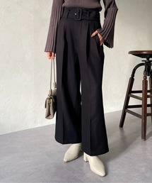 Thevon | ベルト付き起毛ハイウエストタックパンツ(スラックス)