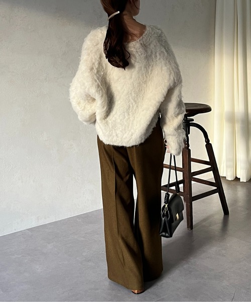 Thevon（ゼボン）の「ベルト付き起毛ハイウエストタックパンツ（スラックス・レディース・チャコールグレー/ブラック/カーキ/グレイッシュベージュ・FREE）」の11枚目の写真