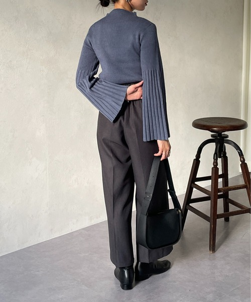 Thevon（ゼボン）の「ベルト付き起毛ハイウエストタックパンツ（スラックス・レディース・チャコールグレー/ブラック/カーキ/グレイッシュベージュ・FREE）」の19枚目の写真