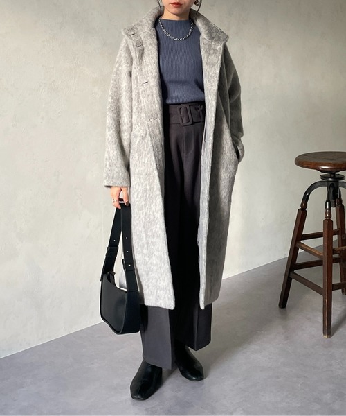 Thevon（ゼボン）の「ベルト付き起毛ハイウエストタックパンツ（スラックス・レディース・チャコールグレー/ブラック/カーキ/グレイッシュベージュ・FREE）」の20枚目の写真