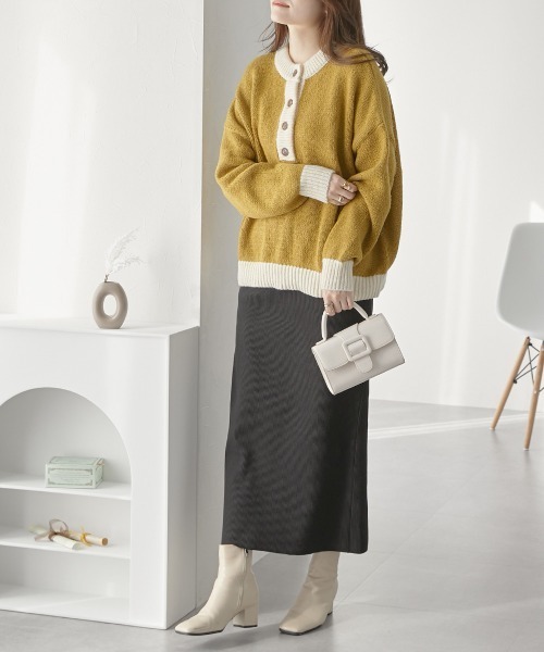 nissen（ニッセン）の「セルフカット　裏微起毛リブＩラインスカート（スカート・レディース・ライトベージュ/ブラック/チャコール・L/LL/M/S）」の6枚目の写真