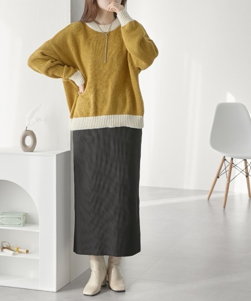 nissen（ニッセン）の「セルフカット　裏微起毛リブＩラインスカート（スカート・レディース・ライトベージュ/ブラック/チャコール・L/LL/M/S）」の4枚目の写真