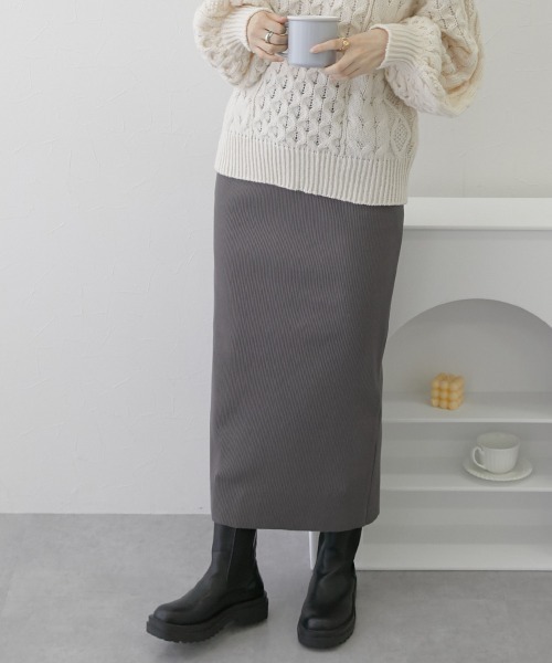 nissen（ニッセン）の「セルフカット　裏微起毛リブＩラインスカート（スカート・レディース・ライトベージュ/ブラック/チャコール・L/LL/M/S）」の10枚目の写真