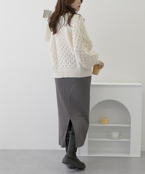 nissen（ニッセン）の「セルフカット　裏微起毛リブＩラインスカート（スカート・レディース・ライトベージュ/ブラック/チャコール・L/LL/M/S）」の12枚目の写真