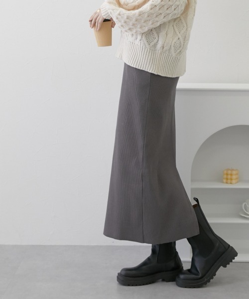 nissen（ニッセン）の「セルフカット　裏微起毛リブＩラインスカート（スカート・レディース・ライトベージュ/ブラック/チャコール・L/LL/M/S）」の9枚目の写真