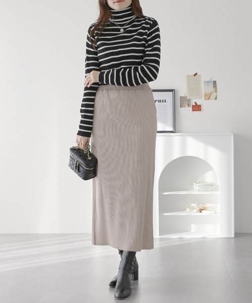 nissen（ニッセン）の「セルフカット　裏微起毛リブＩラインスカート（スカート・レディース・ライトベージュ/ブラック/チャコール・L/LL/M/S）」の13枚目の写真