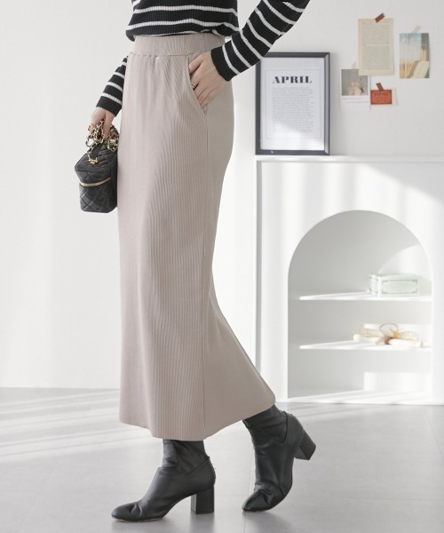 nissen（ニッセン）の「セルフカット　裏微起毛リブＩラインスカート（スカート・レディース・ライトベージュ/ブラック/チャコール・L/LL/M/S）」の14枚目の写真